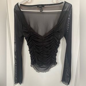 Forever 21 Sheer Ruched Long Sleeve Top